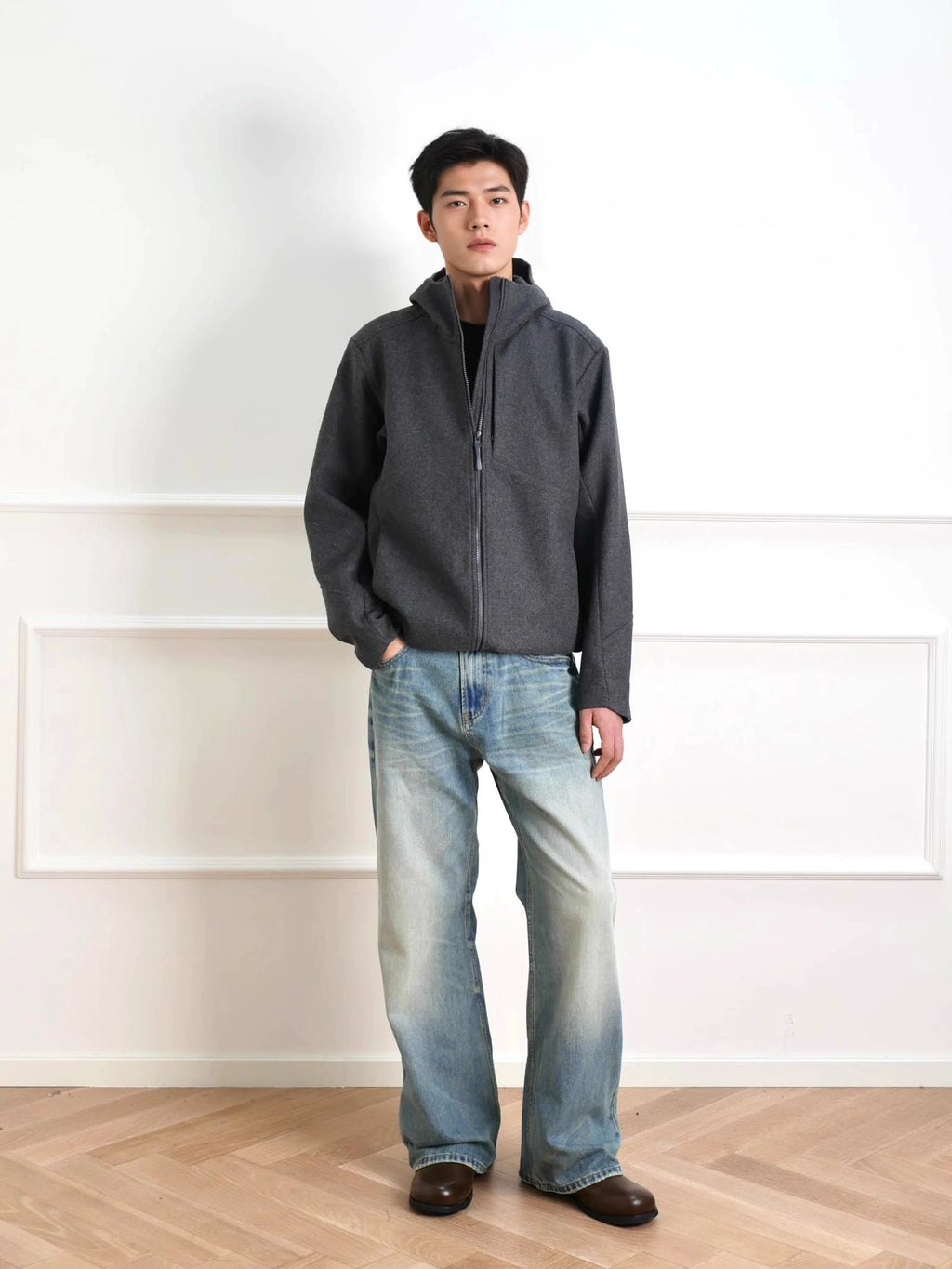 NO LOGO Washed Old Wide Versatile Jeans