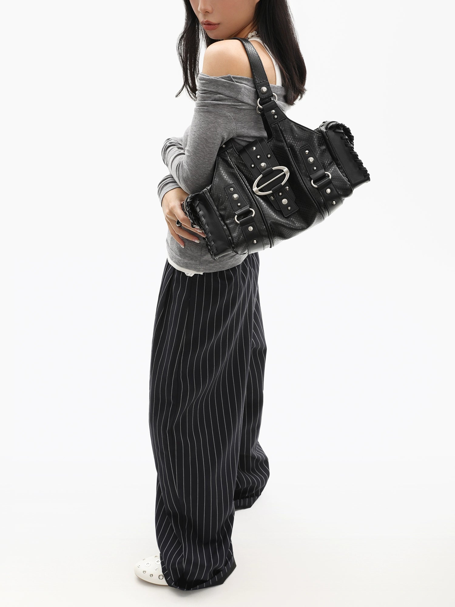 JANDRESS Snakeskin Rivet Underarm Shoulder Bag