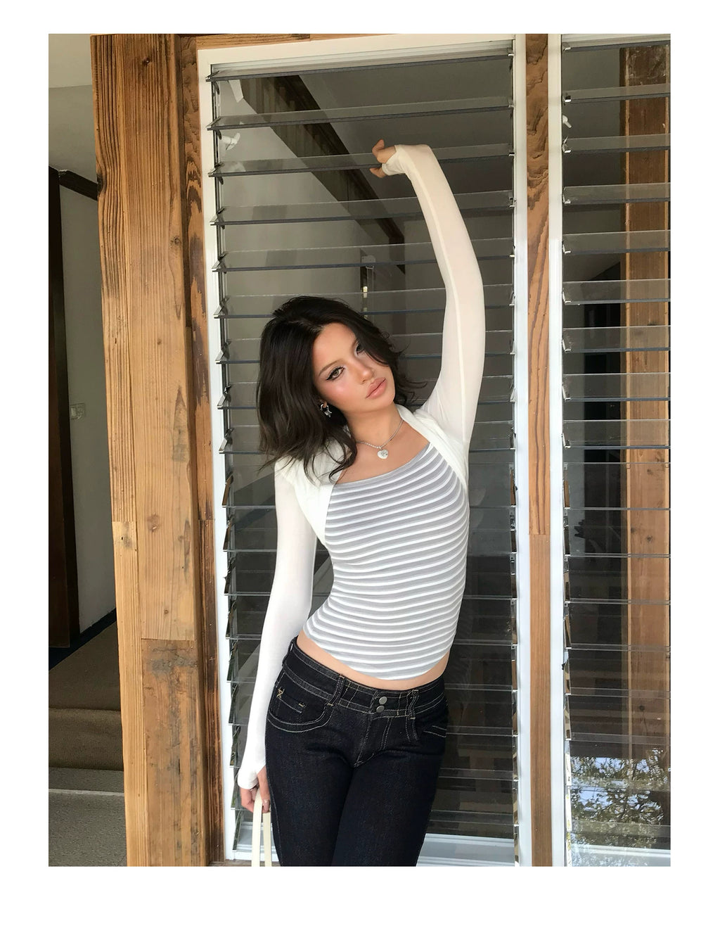 Audwyn Fake Two Pieces Skinny Waist Long Sleeves