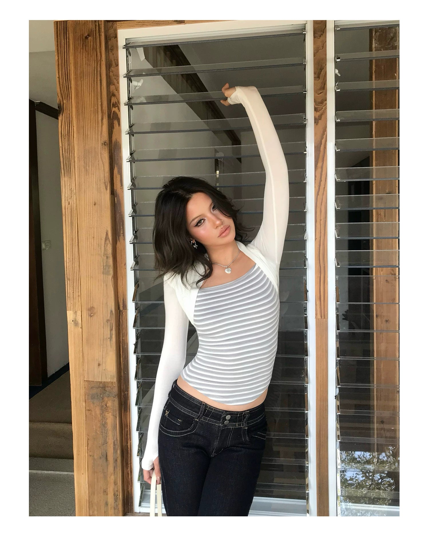 Audwyn Fake Two Pieces Skinny Waist Long Sleeves