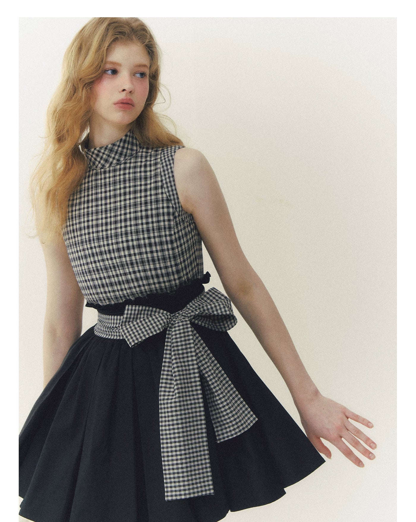 SunsetPark High-waisted Plaid Contrasting Puff Dress