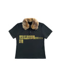 CHAI Slogan Printed Fur Collar Removable Slim-fit POLO Shirt