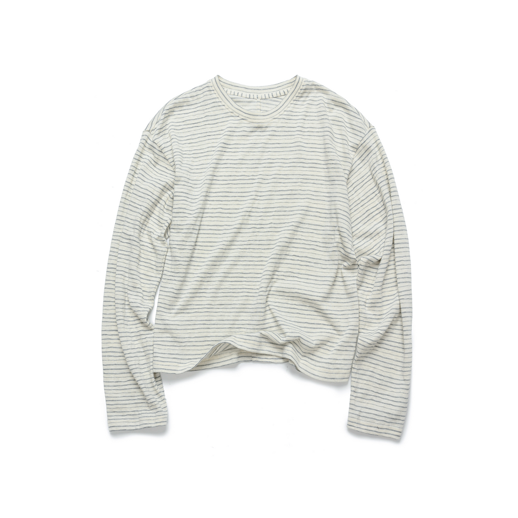 Set for Life Striped Lazy Casual Short Wide Crew Neck Long Sleeve