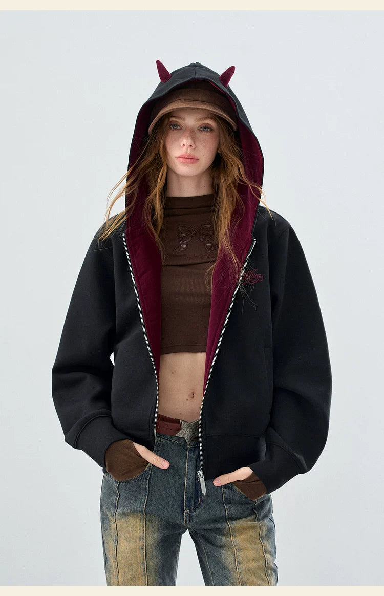 BJHG Little Devil Hooded Cardigan Sweater