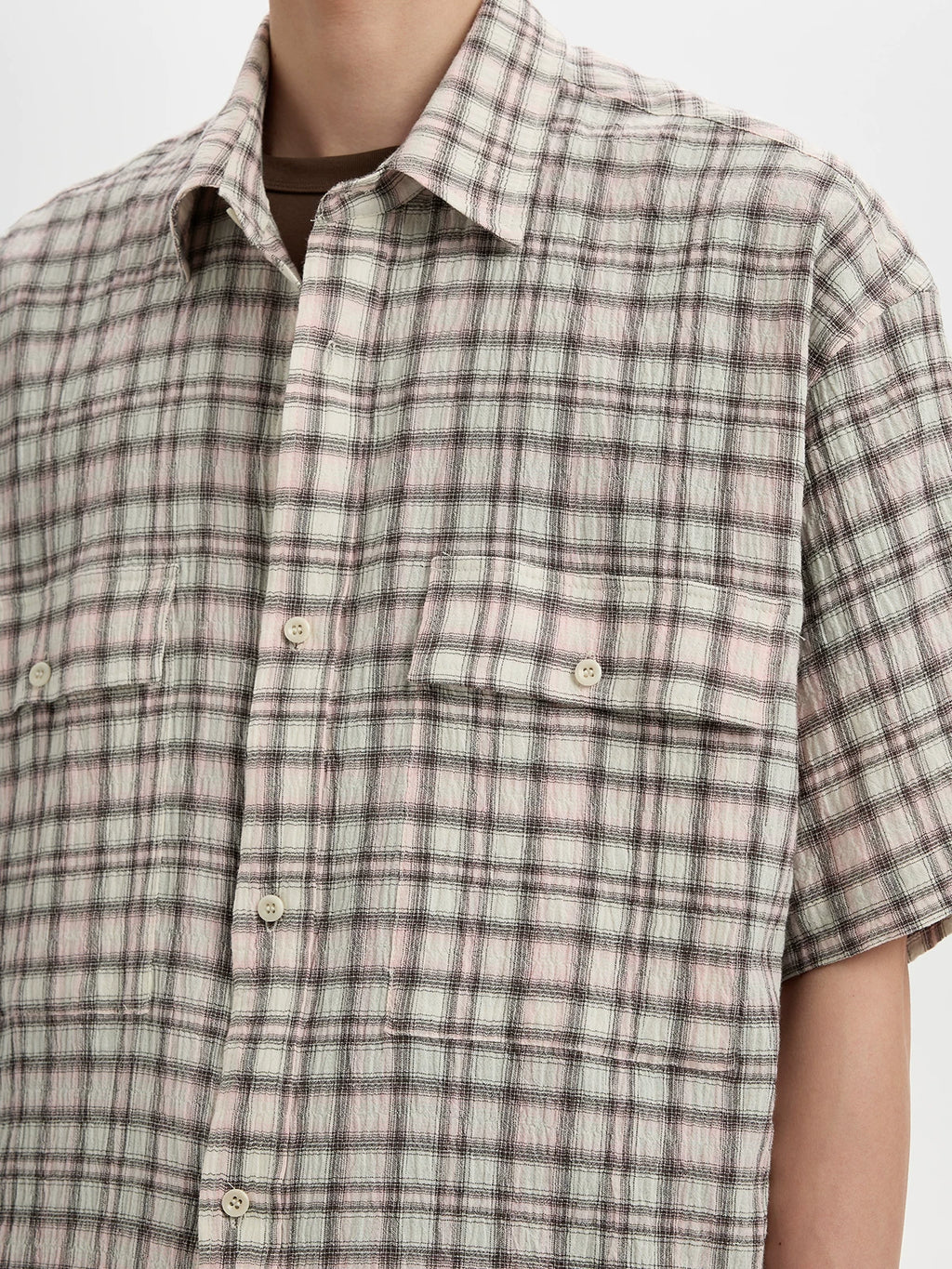 BUTTBILL 200g Plaid Drop-Shoulder Short-Sleeve Shirt