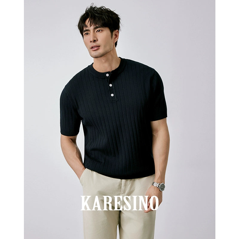 KARESINO Cold Silk Henry Neck Polo Shirt