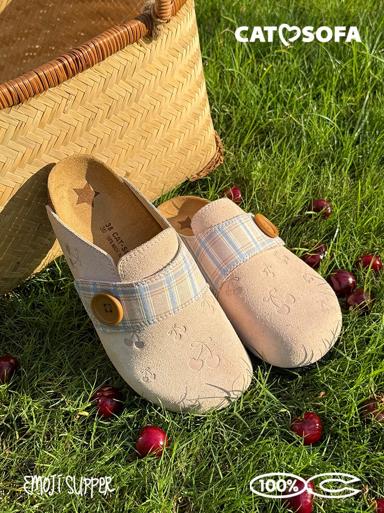 Cat & Sofa Cherry One Pedal Bag Head Half Slippers