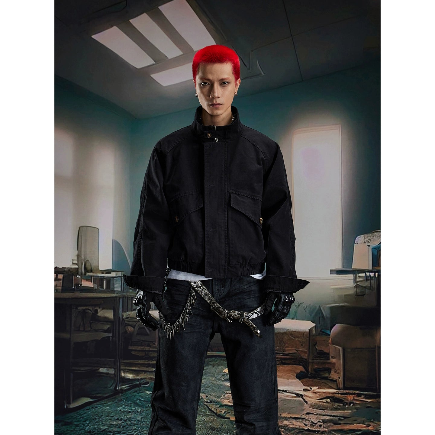 NOMANIAI Simple Versatile Stand-up Collar Short Wide Zipper Jacket