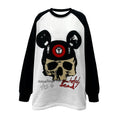 Human Voices Heavy Skull Print Black and White Shoulder Long Sleeve Tee