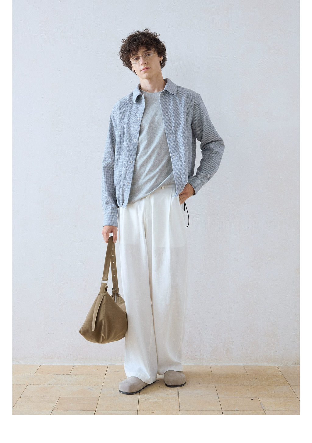 DIMC Wrinkled Texture Small Plaid Long-sleeved Shirt