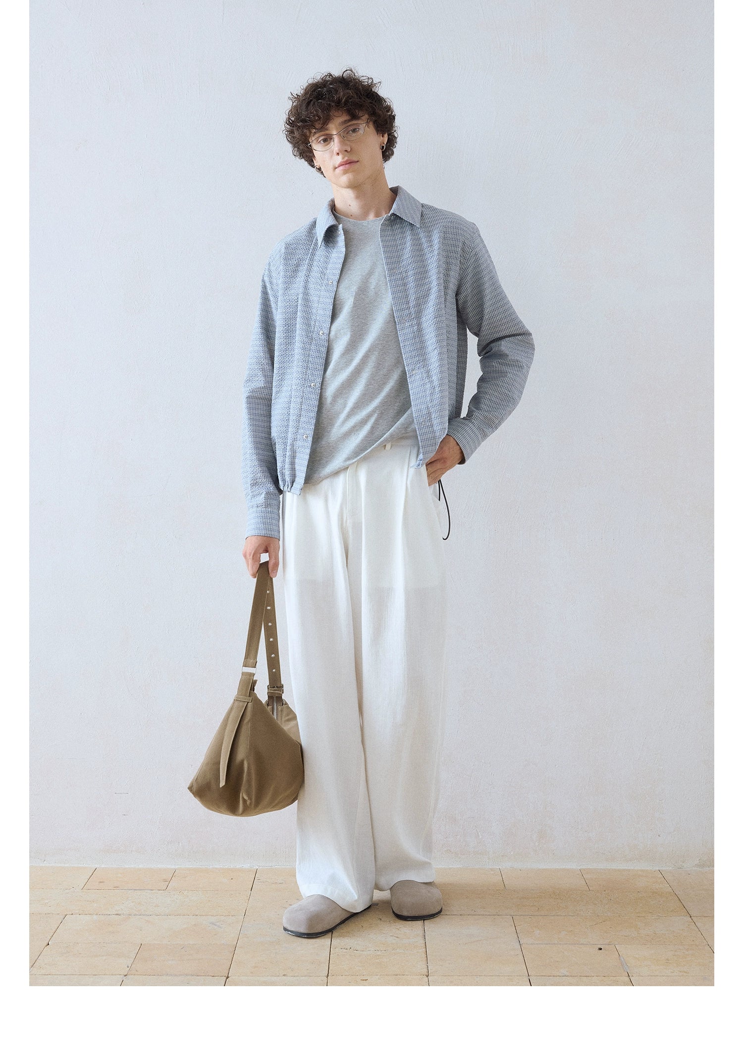 DIMC Wrinkled Texture Small Plaid Long-sleeved Shirt