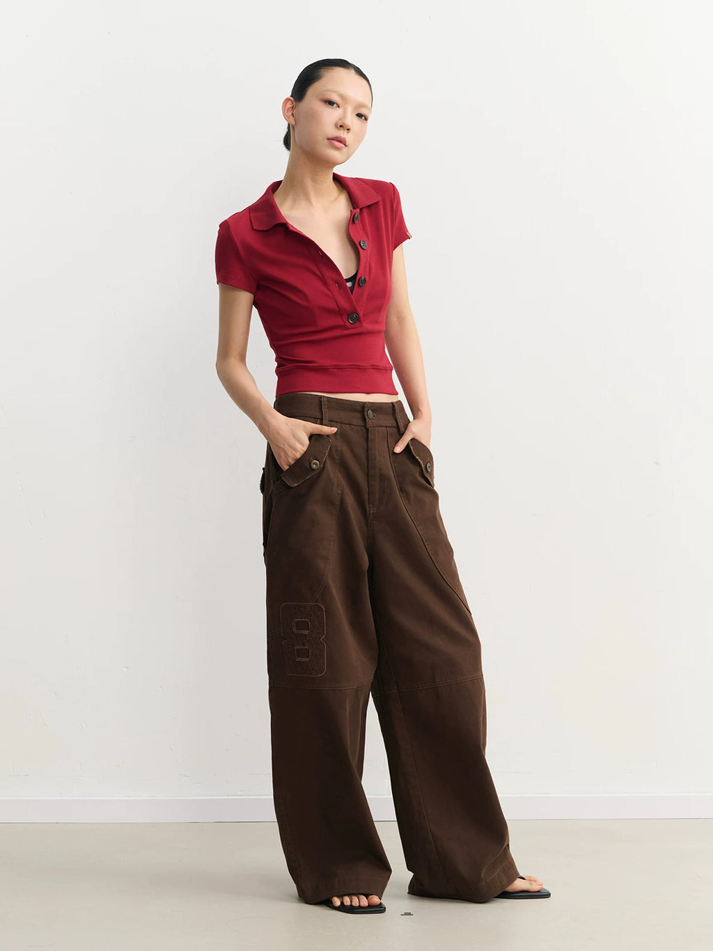 LINY LIBERTY Vintage V-neck Slim Waist and Thin Tee