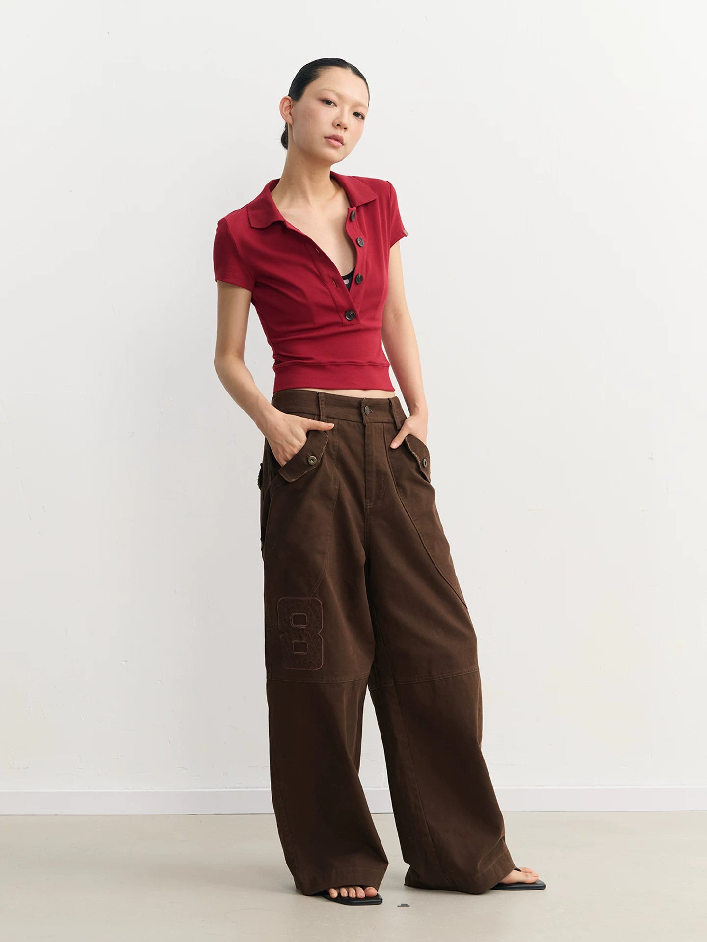 LINY LIBERTY Vintage V-neck Slim Waist and Thin Tee