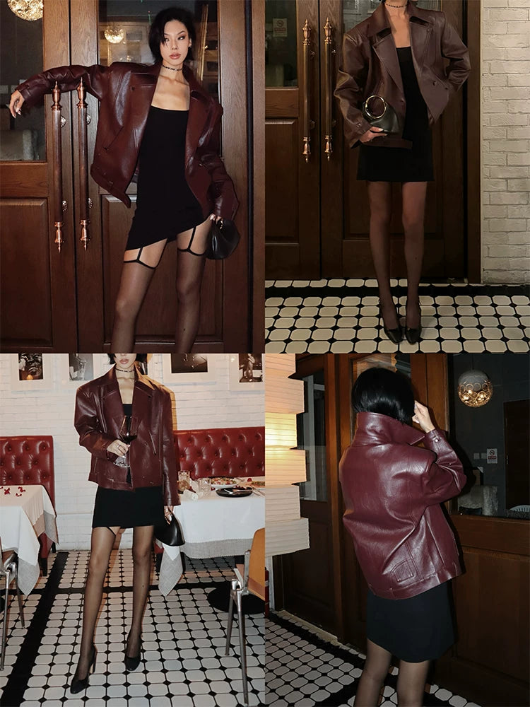 VanessaLab Three-dimensional Silhouette Pu Leather Jacket Thermal Jacket