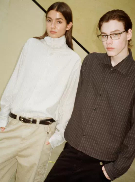 VLABMADE Striped Pendant Short Profile Multi-neck Adjustment Shirt