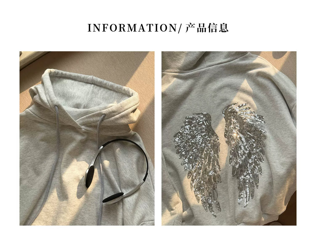 Audwyn Wings Sequin Patch Sports Hooded Sweater