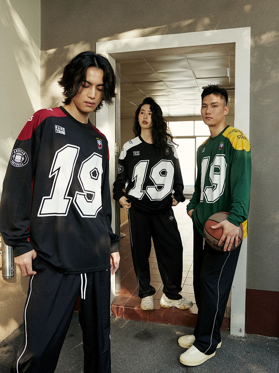 LUSHISI Shoulder Sleeve Stamp Print Contrasting Color Long Sleeve