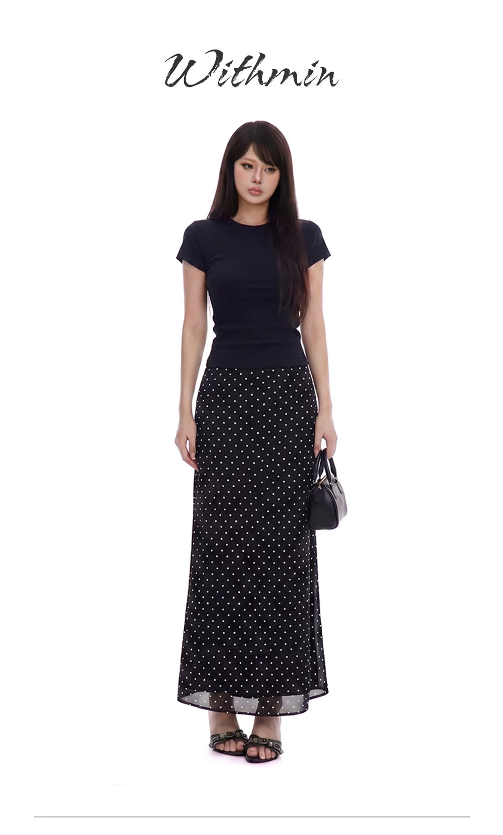 WITHMIN Polka Dot Mesh Skirt