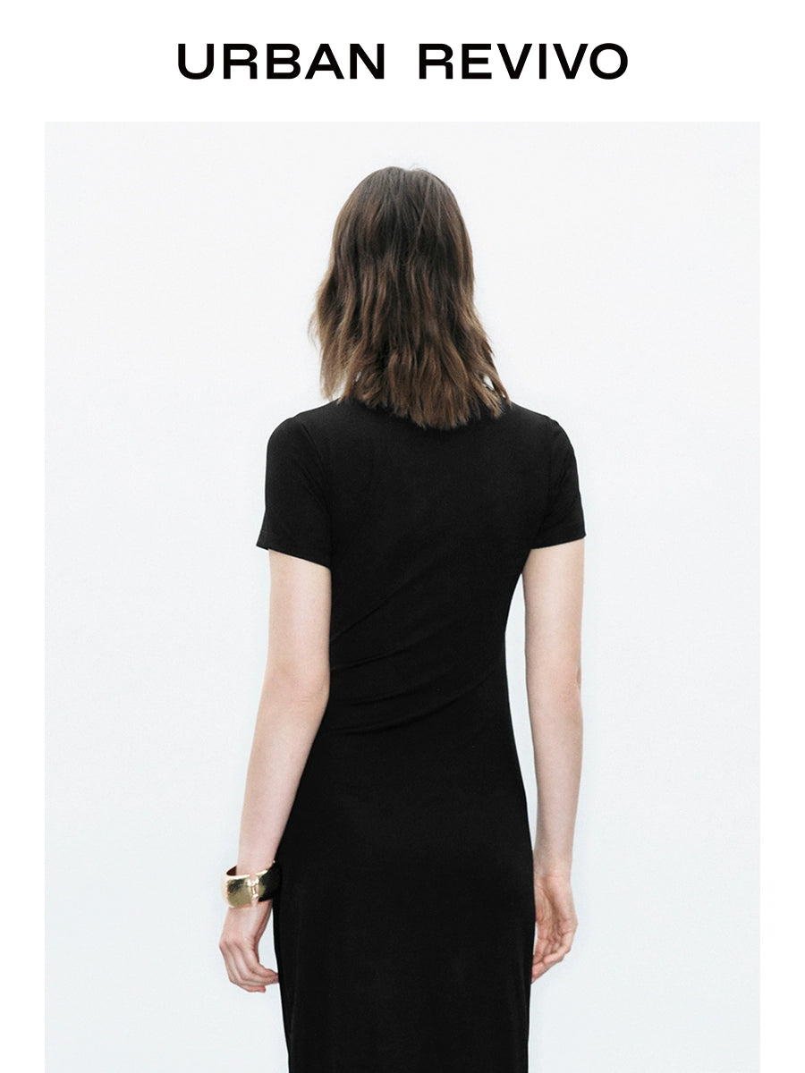 URBAN REVIVO Temperament Pleated Waist Thin Dress