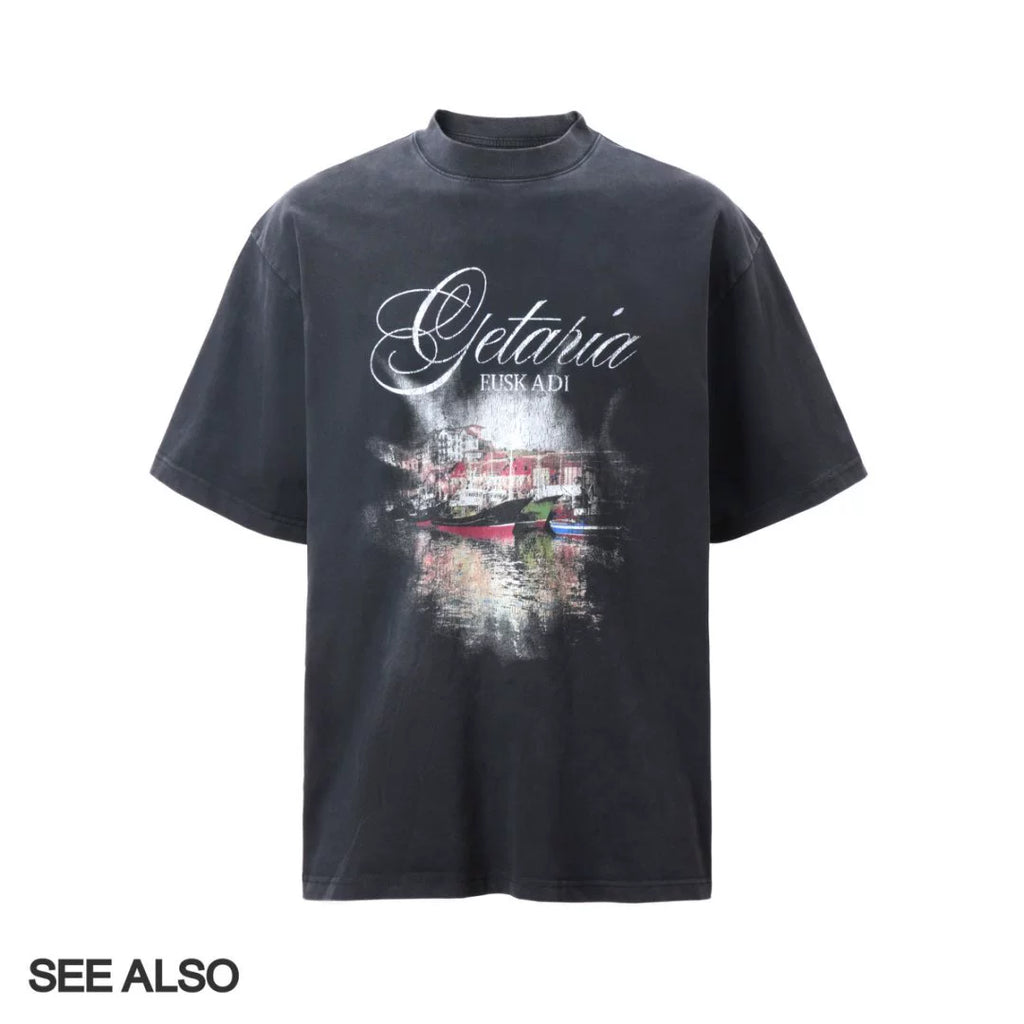 SEE ALSO SS25 Spanish berthing printed washed T-shirt silhouette versatile old short sleeve SA044