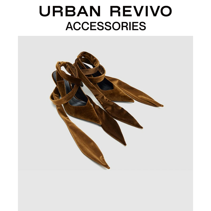 URBAN REVIVO Pointed Velvet Straps High Heels Empty Shoes