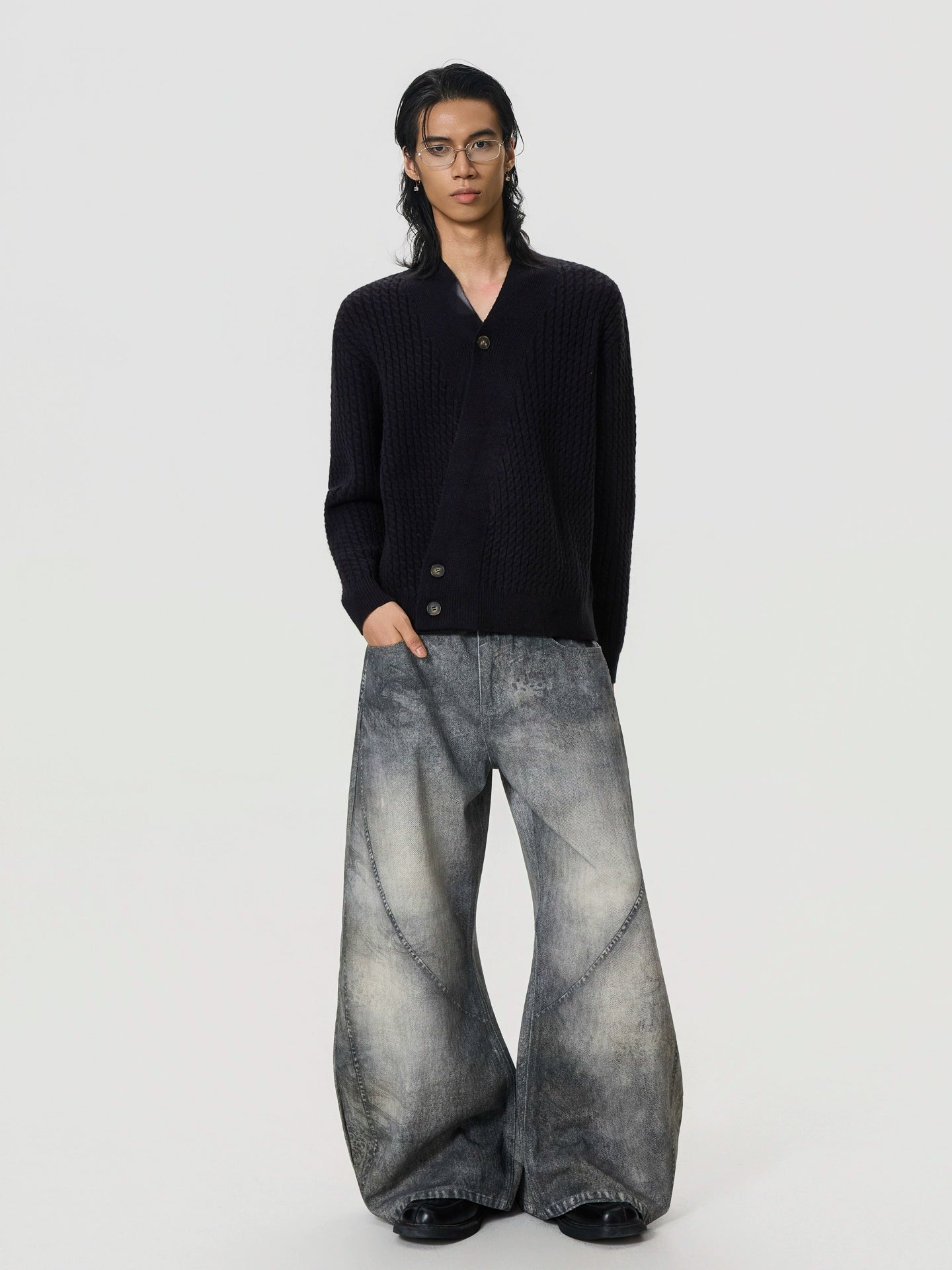 BTSG 3D Digital Printing Stitching Scimitar Jeans