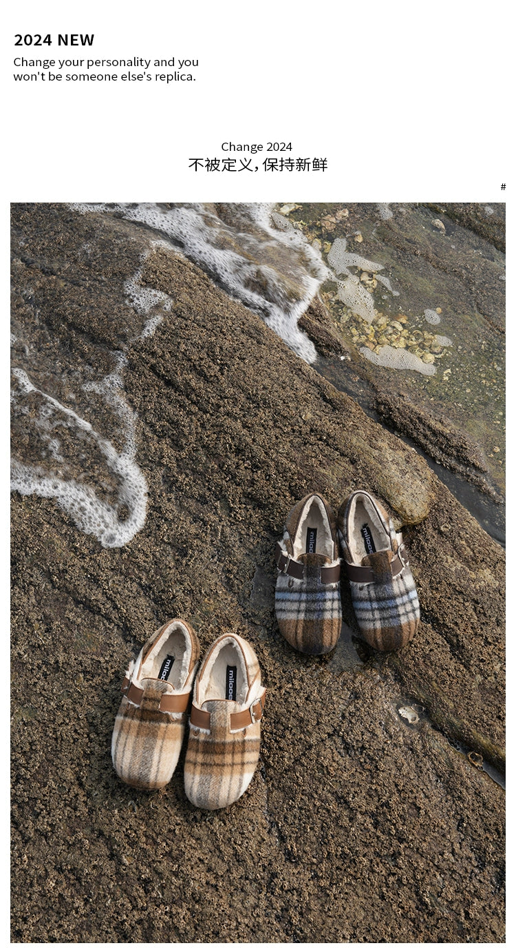 Milooey Retro Flat Leather Plush Shoes