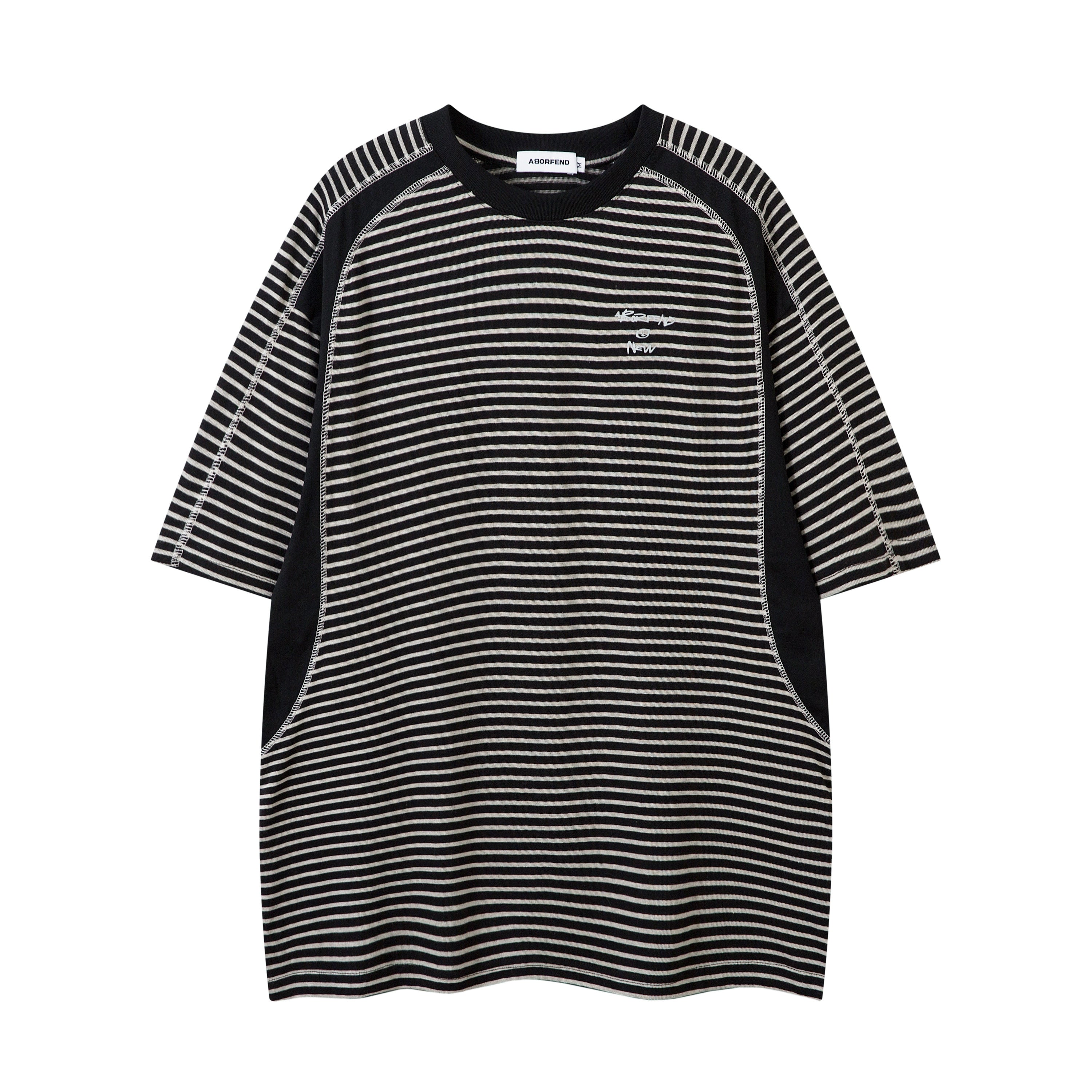 BeOurRule Splicing Open Line Stripe Splicing Loose Tee