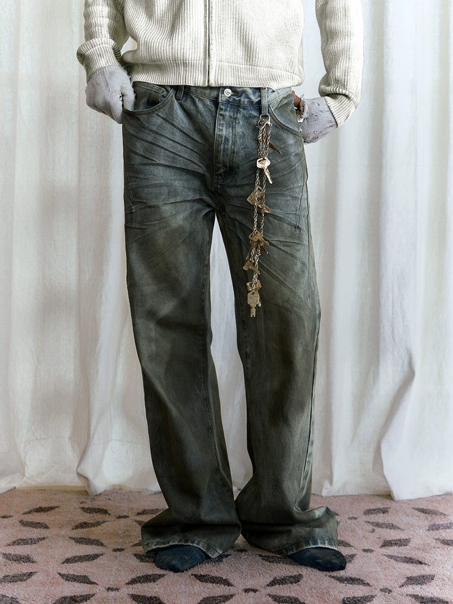 JCAESAR Severely Oily Dirty Casual Jeans