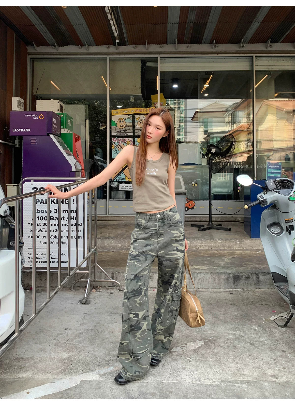 KANO Camouflage Print Wide-leg Cargo Pants