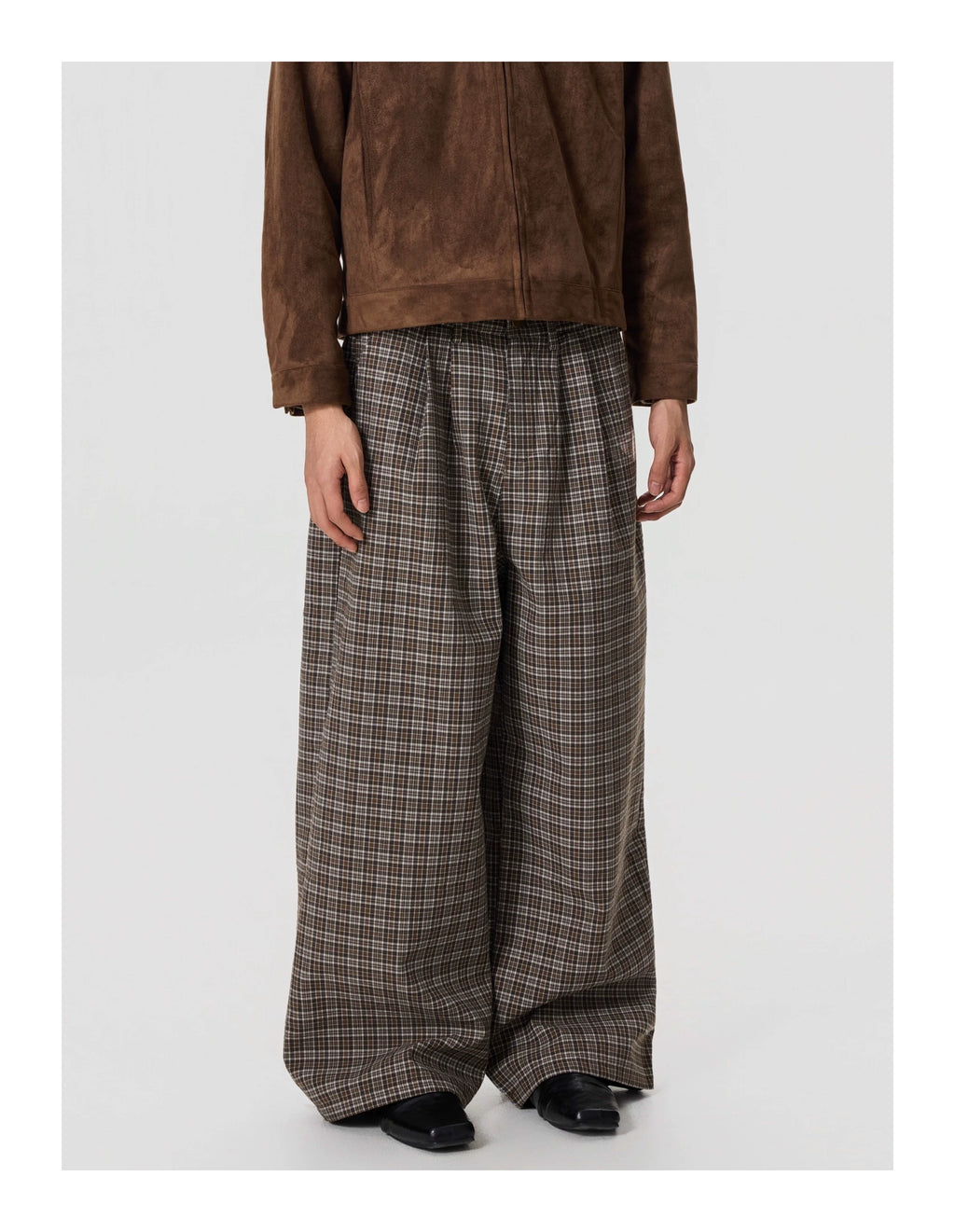 BTSG Slack Checkered Three-dimensional Wide Leg Pants