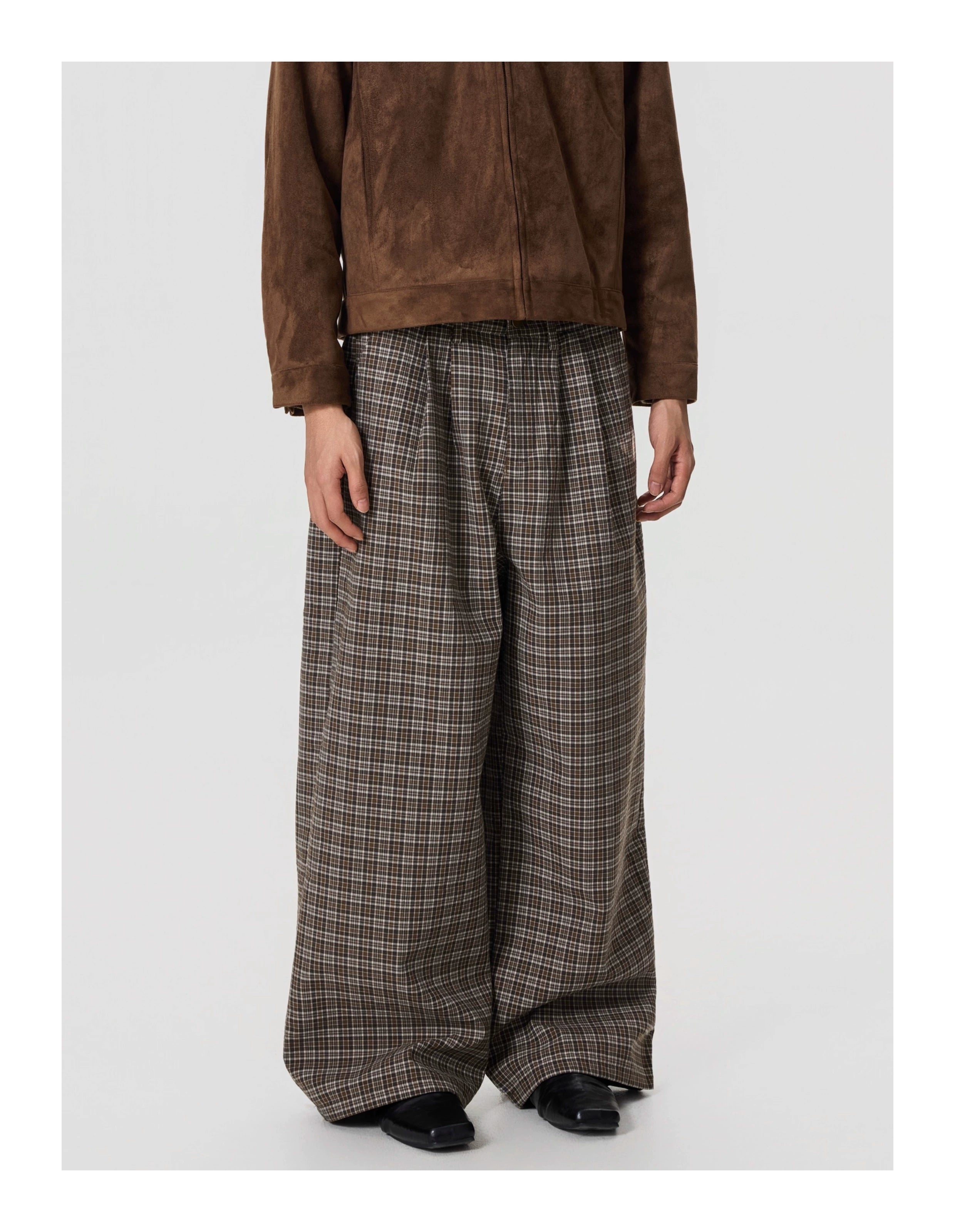 BTSG Slack Checkered Three-dimensional Wide Leg Pants