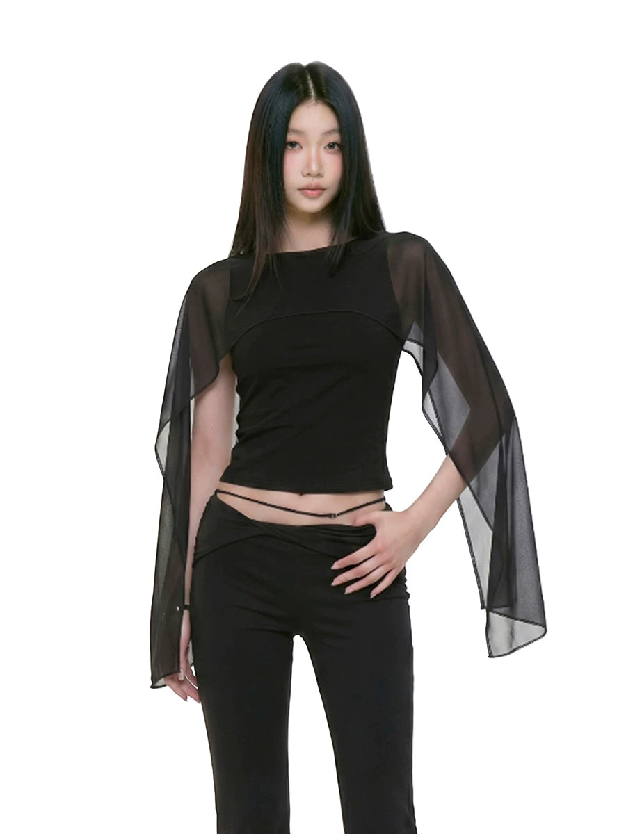 WITHMIN Tulle Shawl Backless One-word Collar Vest