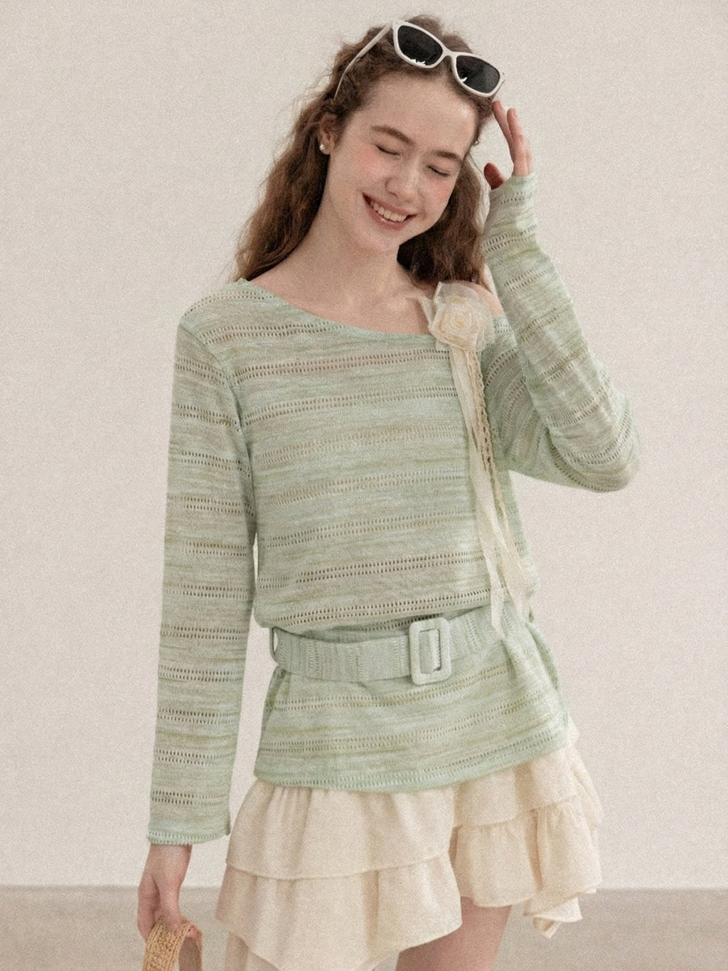 Cantonstory Temperament Slanted Shoulders Waist Long Sleeves