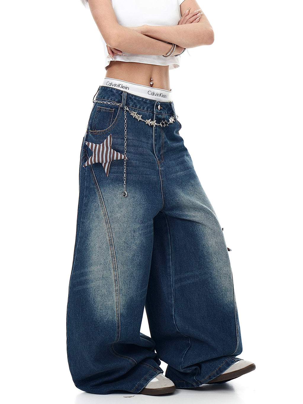 BLACKLISTS Star Patch Washed Scimitar Jeans