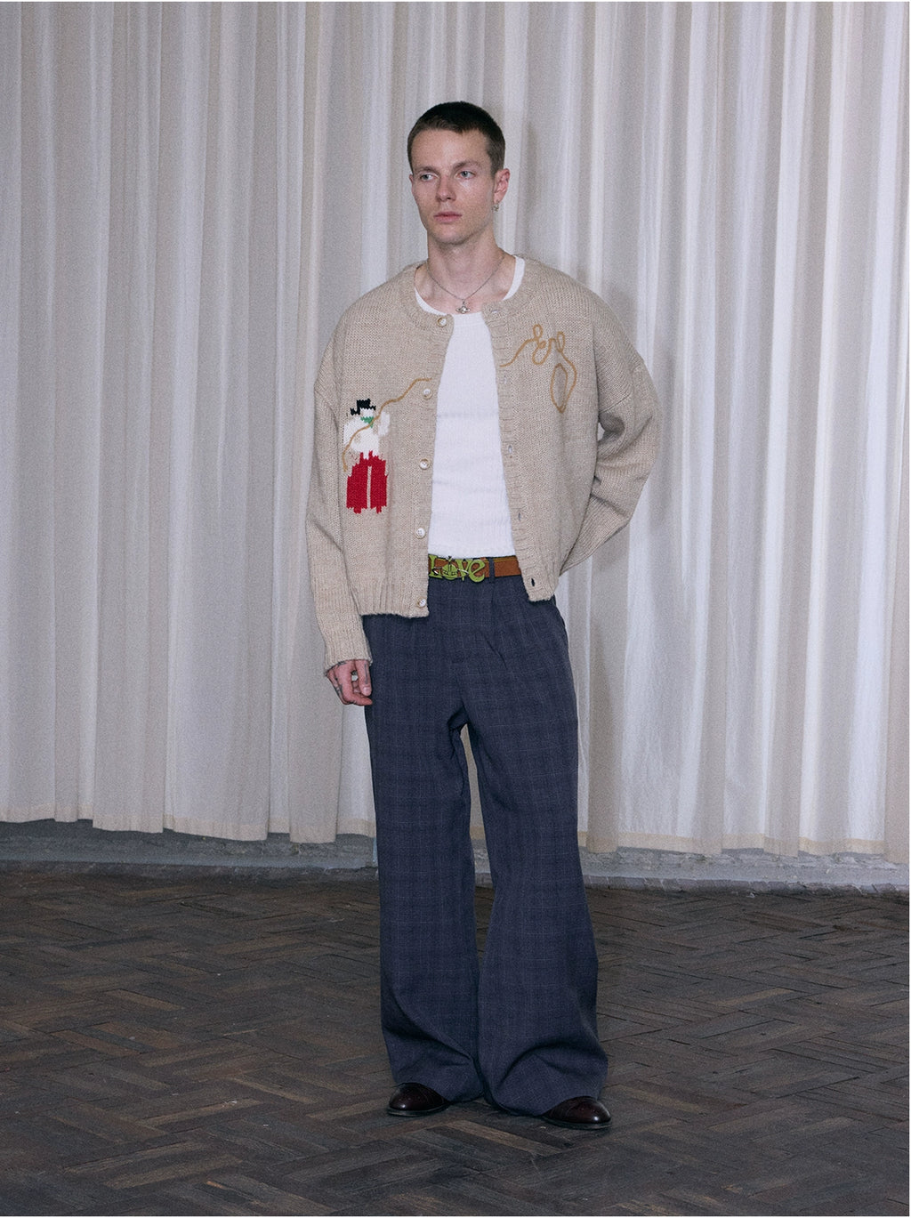 InsGale Checked Pleated Compound A-shaped Micro-Latin Pants