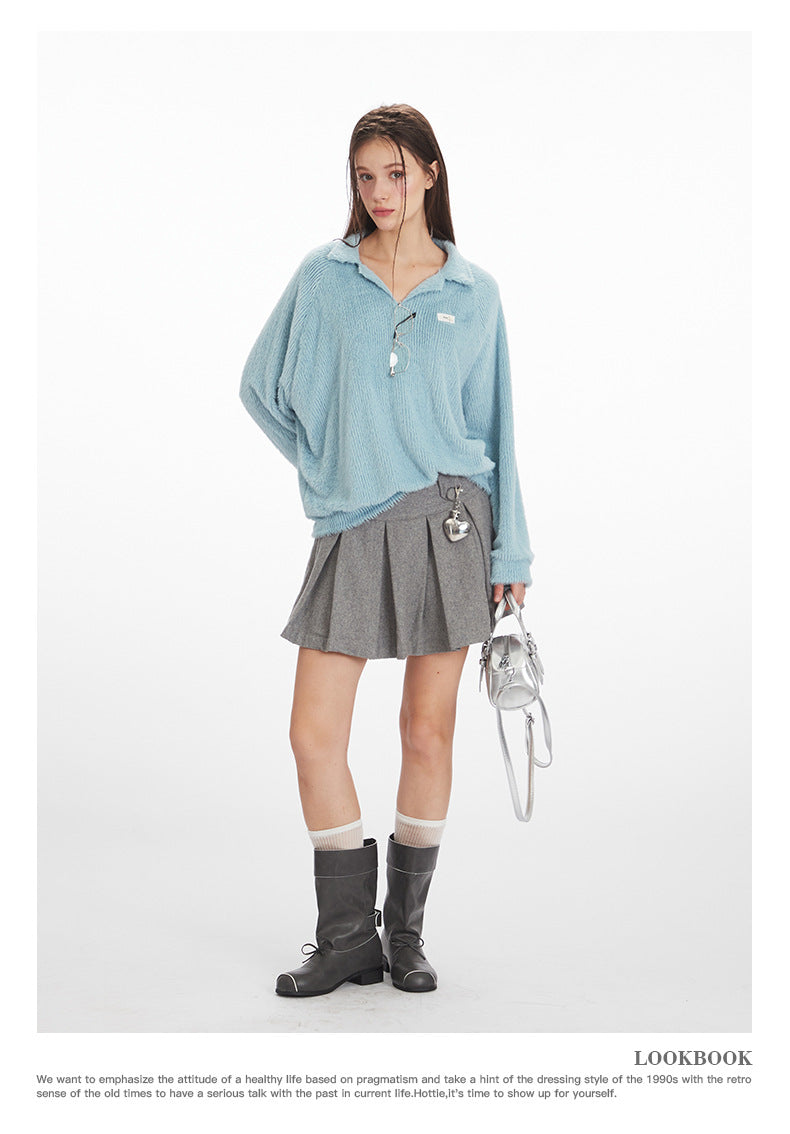 Nariele Soft Waxy Hairy V-Neck Long Sleeve Sweater