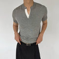 Chein Minimalist Contrasting Color V-neck Knitted Tee