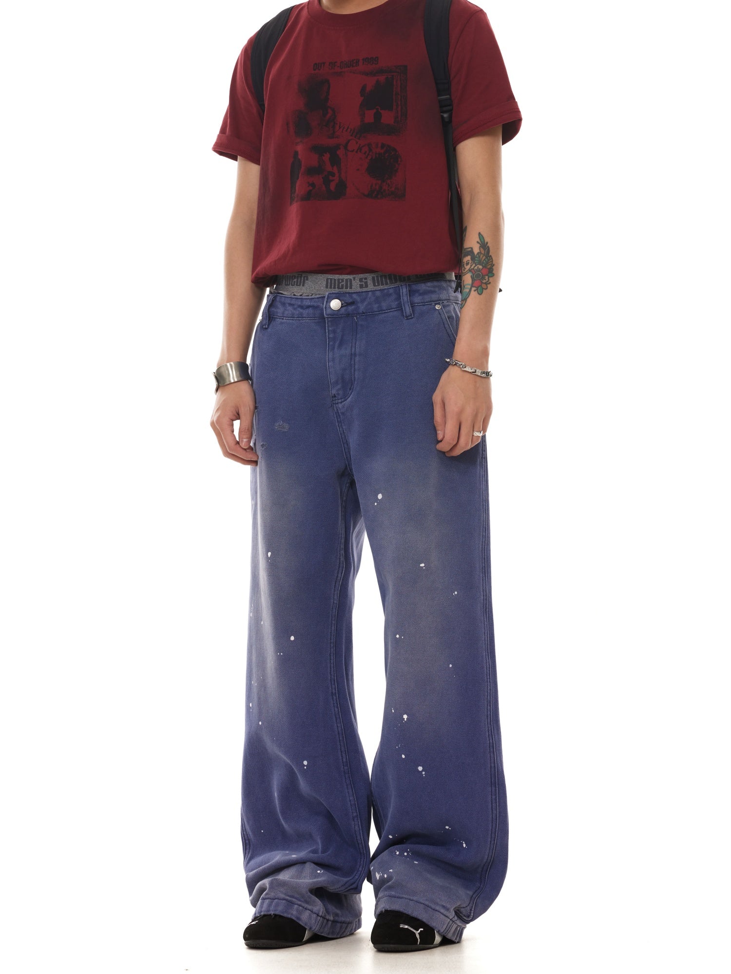 BTSG washed old ink splashing worn vintage legal blue Pants
