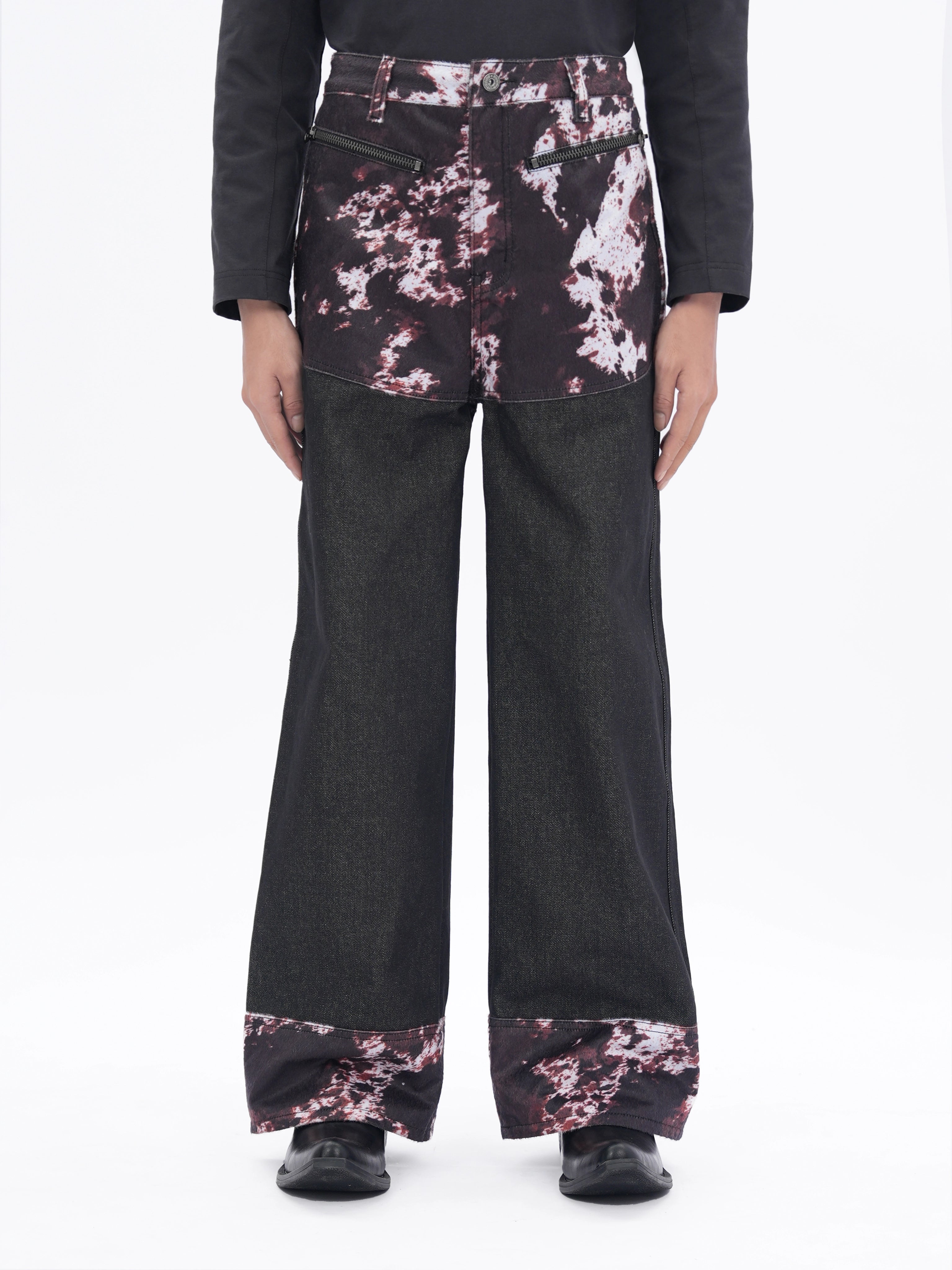 ETHEREAL PRODUCTION Striped Horsehair Stitched Denim Trousers