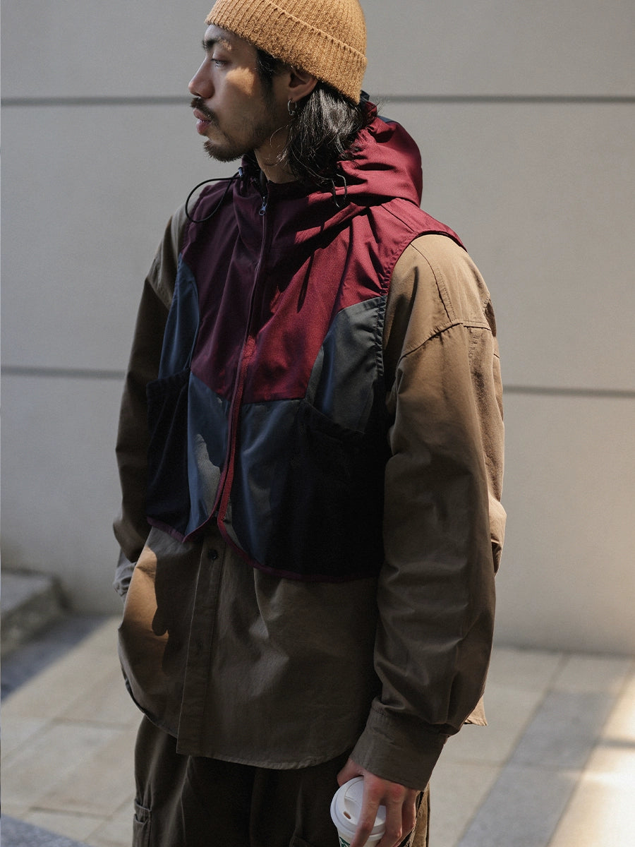 NOEARS Hooded Retro Loose Sleeveless Contrasting Vest