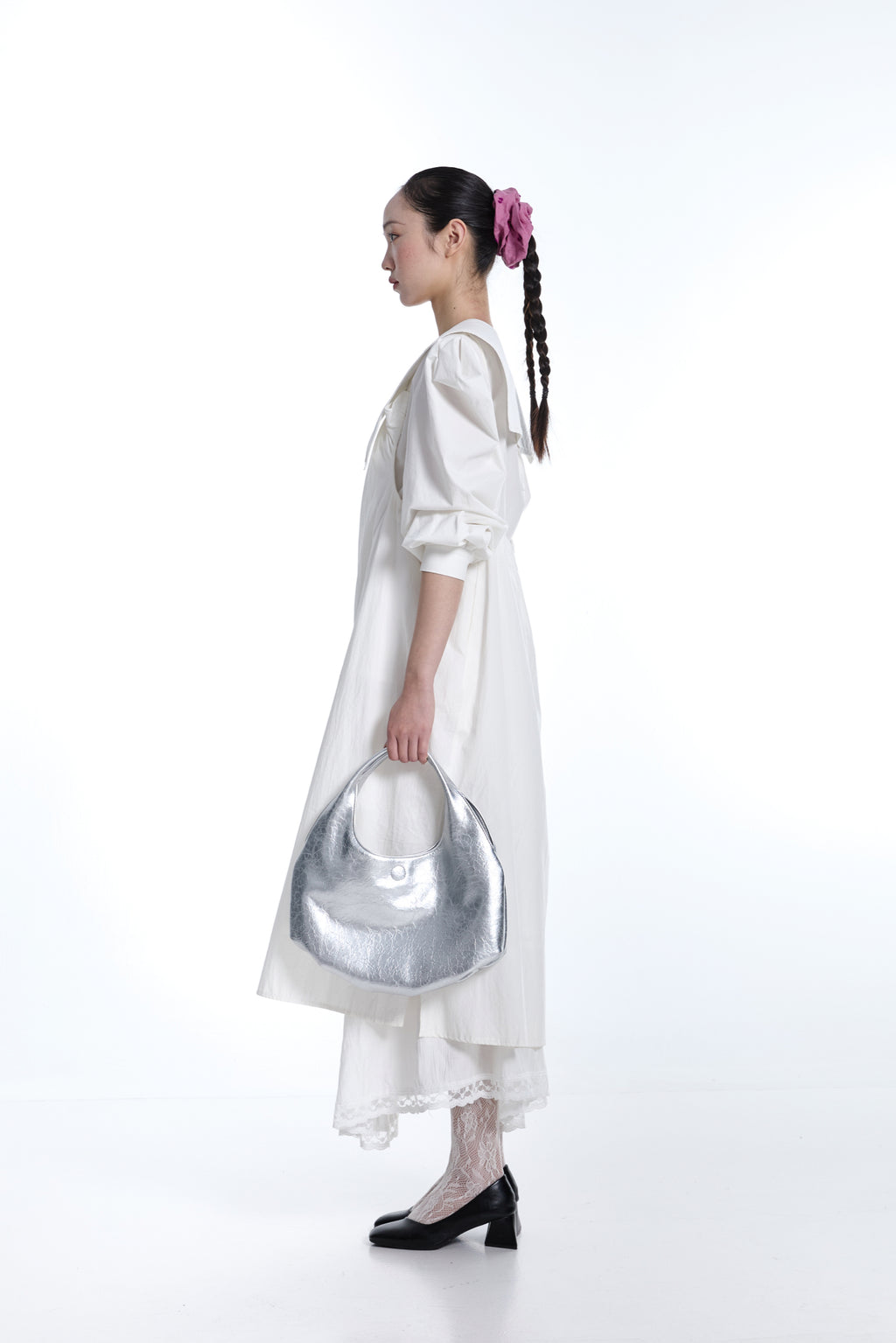 DirtySix Fuka bento bag soft pleated shiny leather shoulder underarm bag.