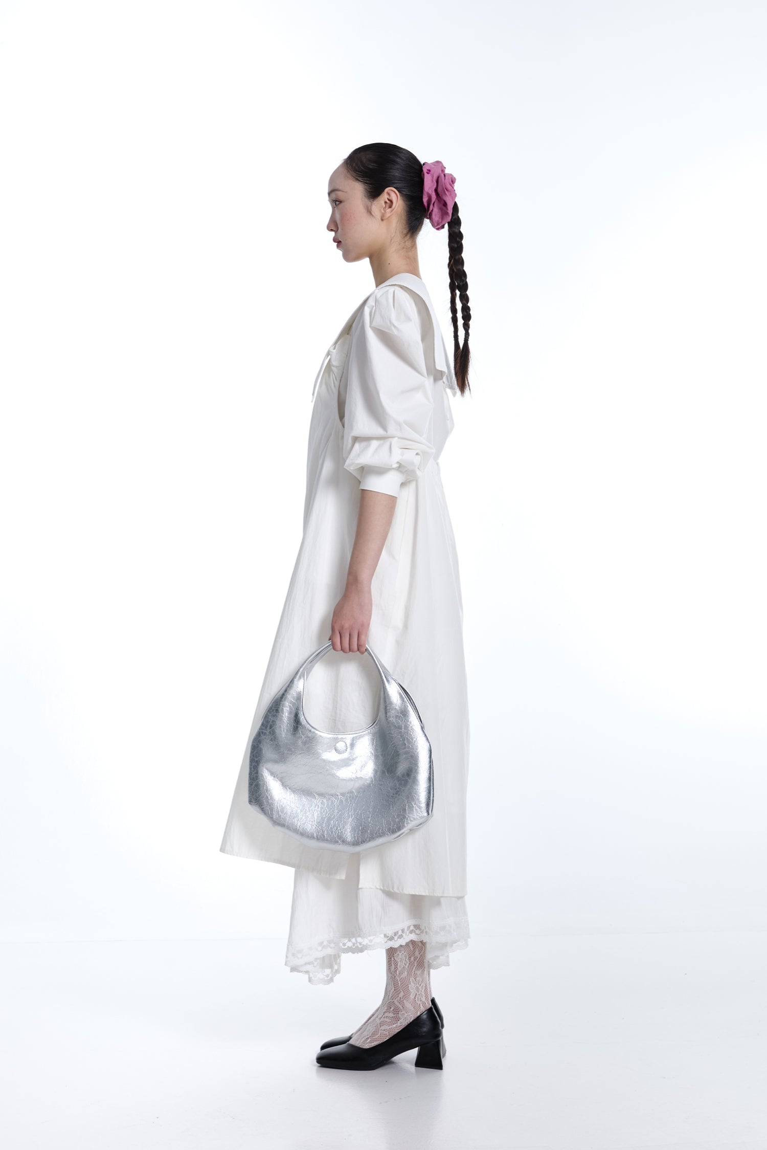 DirtySix Fuka bento bag soft pleated shiny leather shoulder underarm bag.