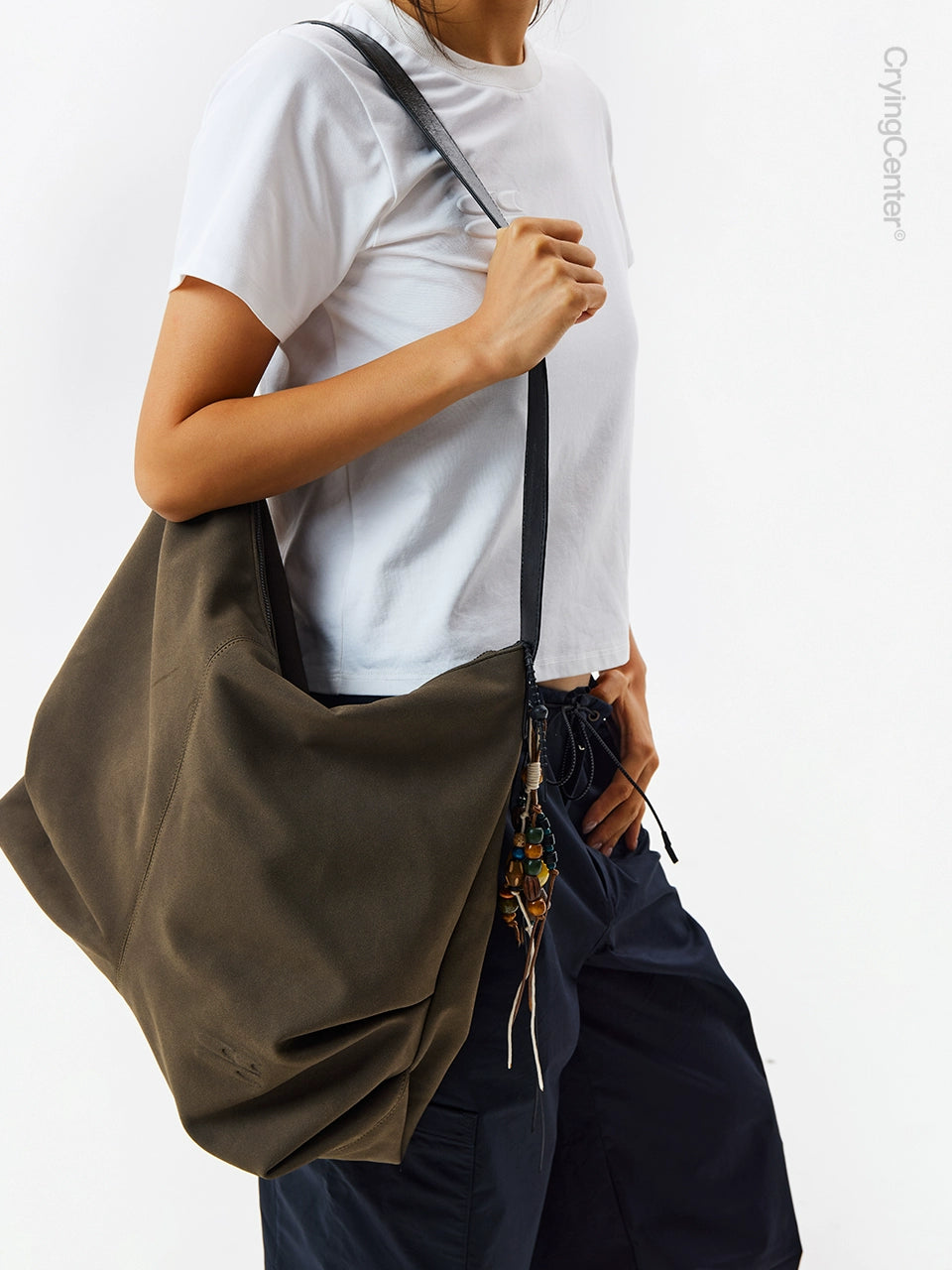 CryingCenter Contrasting Splicing Pleated Large Messenger Bag