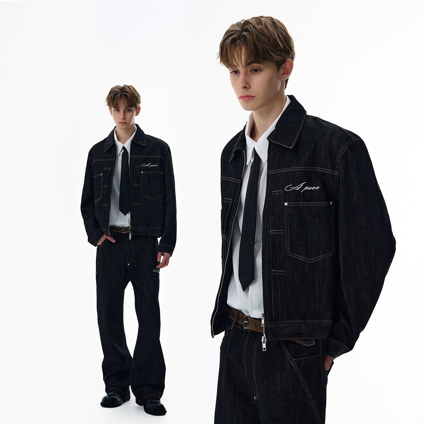 A PUEE Retro Silhouette Denim Jacket Set