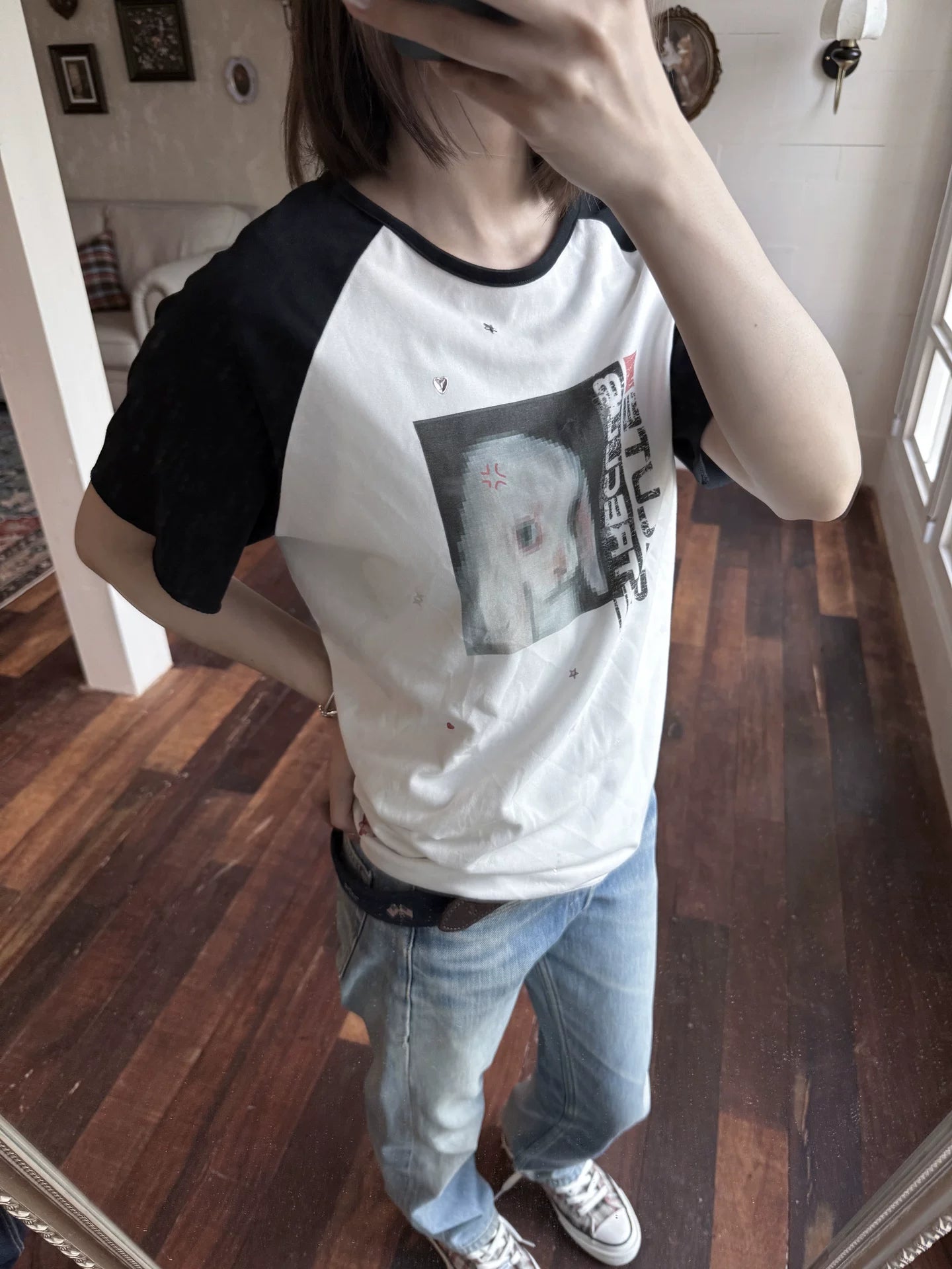 TRECLUB Sleeve Sequins Heat Printing Tee