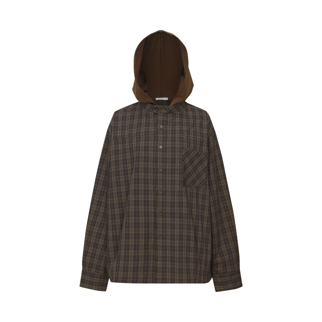 FUNKYFUN Plaid Fake Two-piece Hooded Shirt Jacket