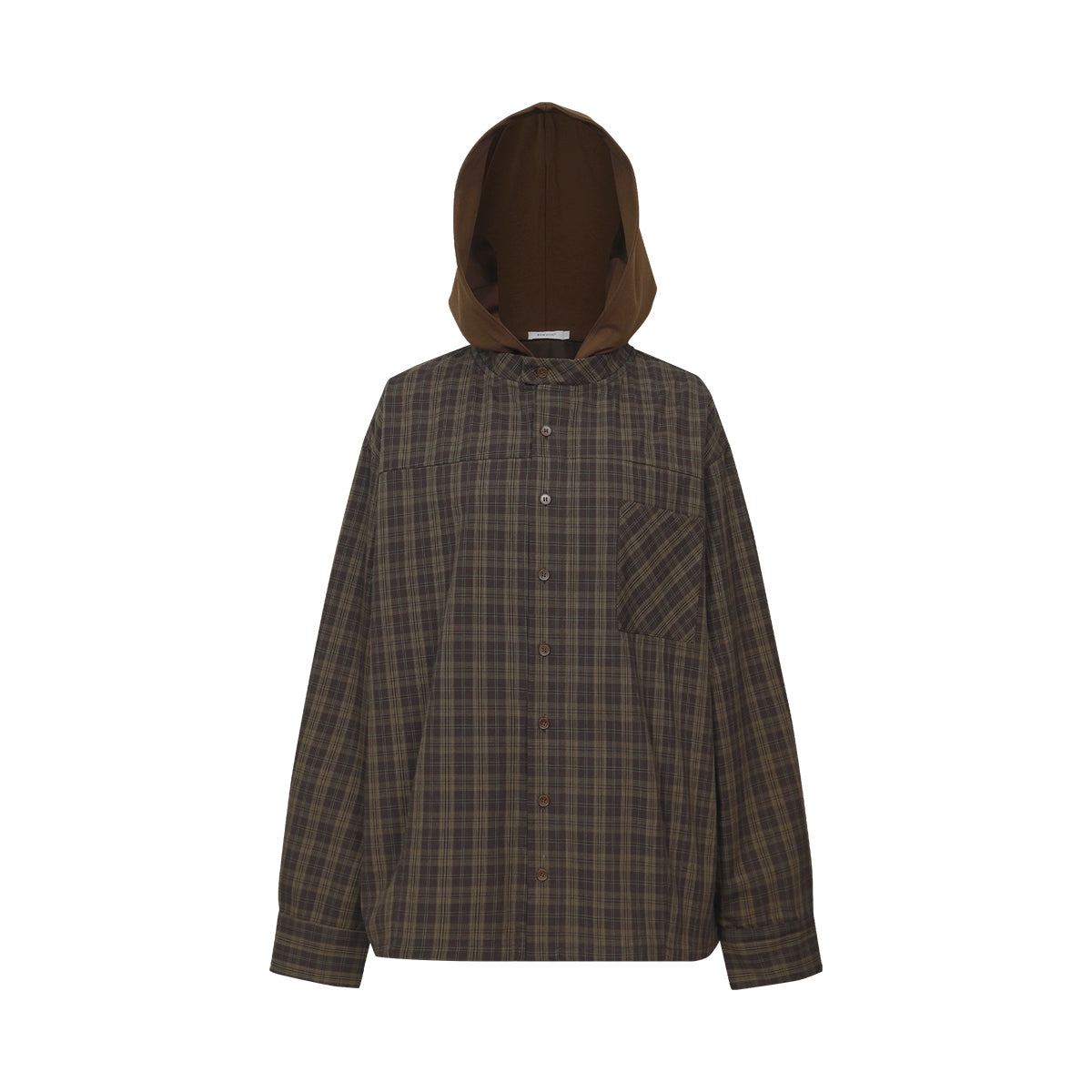 FUNKYFUN Plaid Fake Two-piece Hooded Shirt Jacket