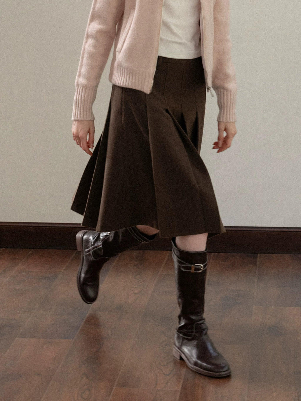 EGGKA Retro Polished High-waisted Woolen Skirt