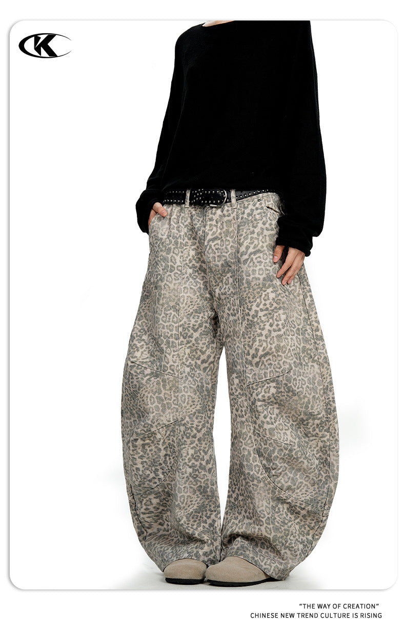 11KN Leopard Print Wide-leg Loose and Thin Tooling Casual Pants